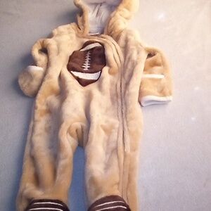 Like New, Mick Mack Baby Boys 6-9 Month Football Plush Fleece Bunting Coverall